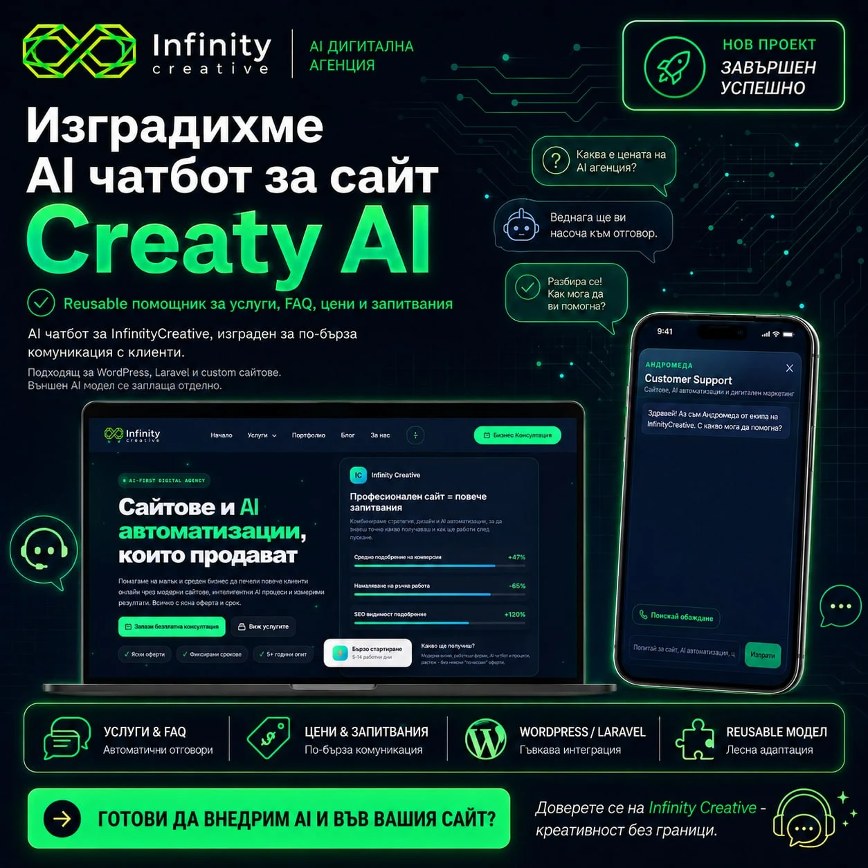 Creaty AI - AI чатбот за сайт